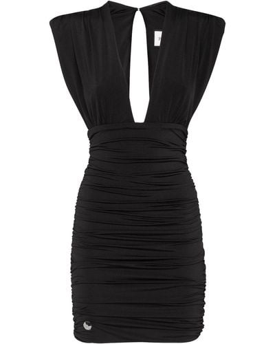 Philipp Plein Shoulder-pads Ruched Minidress - Black