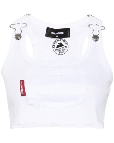 DSquared² Logo-tag cropped tank top - Bianco