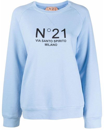 N°21 Logo-print Long-sleeve Sweatshirt - Blue