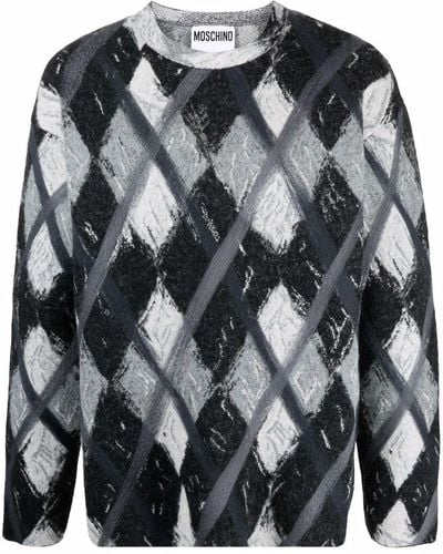 Moschino Argyle-pattern Wool-blend Sweater - Grey