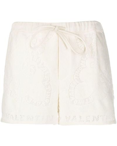 Valentino Garavani Embroidered Drawstring Cotton Shorts - White