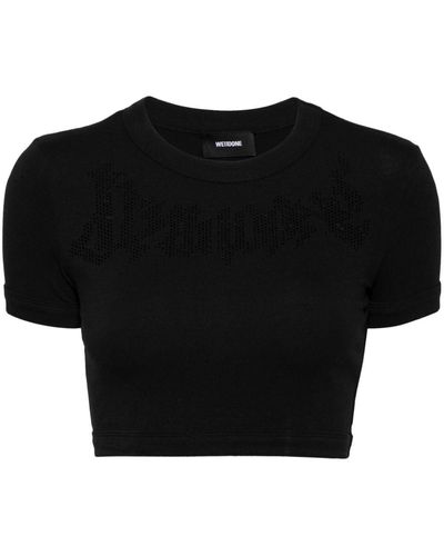 we11done Rhinestone-embellished Crop Top - Black