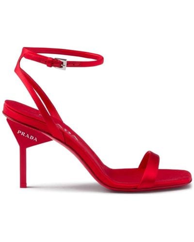 Prada 85mm Geometric-heel Satin Sandals - Red