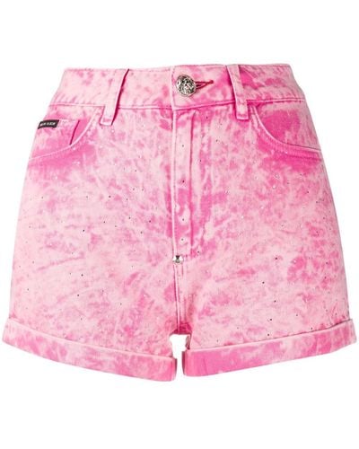 Philipp Plein Acid-wash Denim Shorts - Pink