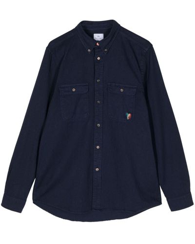 PS by Paul Smith Broad Stripe Zebra Embroidered Shirt - Blue