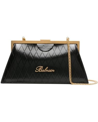 Balmain Bolso de mano con motivo de cuadrícula en relieve - Negro