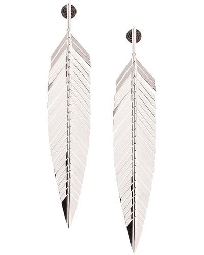 CADAR 18kt White Gold Large Feather Drop Earrings