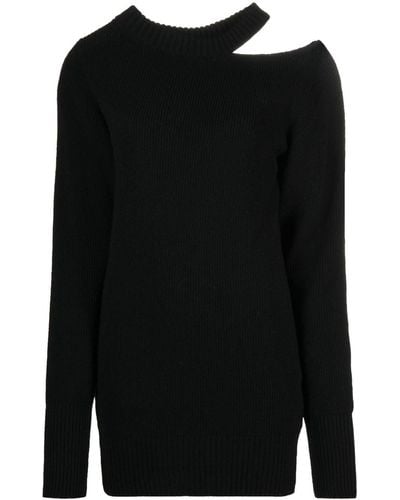 Sacai Cut-out Shoulder Rib-knit Sweater - Black