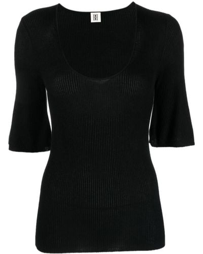 By Malene Birger Scoop-neck Ribbed-knit T-shirt - Black