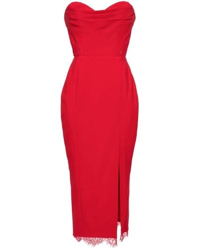 Marchesa Schulterfreies Kleid mit Spitzendetail - Rot