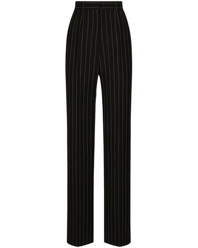 Dolce & Gabbana Flared Pinstripe Wool Trousers - Black