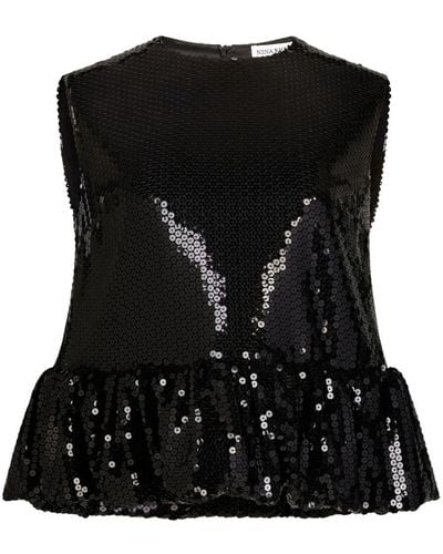 Nina Ricci Sequin-embellished Sleeveless Peplum Top - Black