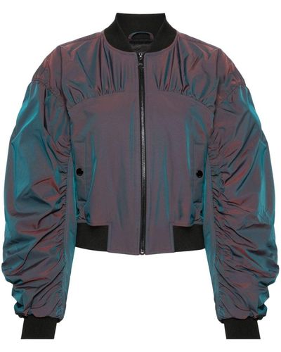Karl Lagerfeld Ruched Iridescent Bomber Jacket - Blue