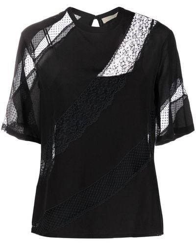 Elie Saab Camiseta con panel de encaje - Negro