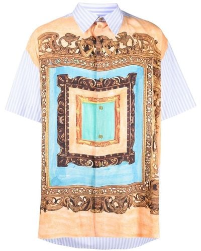 Vivienne Westwood Short-sleeved Pinstripe Square-print Shirt - Blue