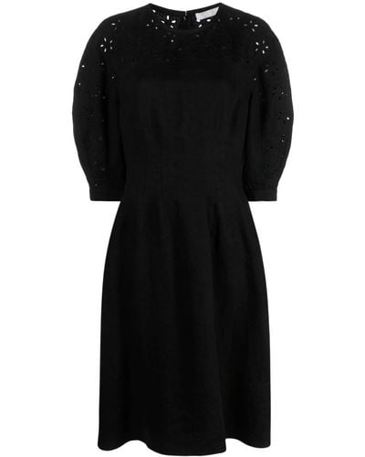 Chloé Balloon-sleeve Linen Dress - Black