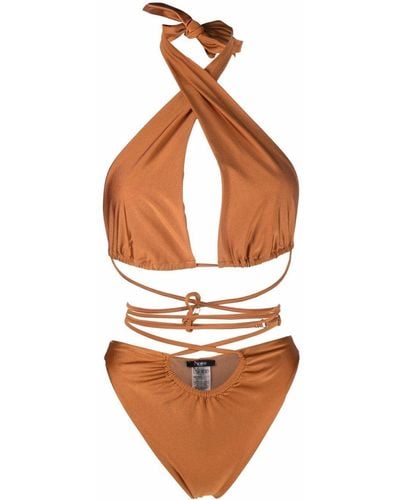 Noire Swimwear Lattice-strap Halterneck Swimsuit - Natural