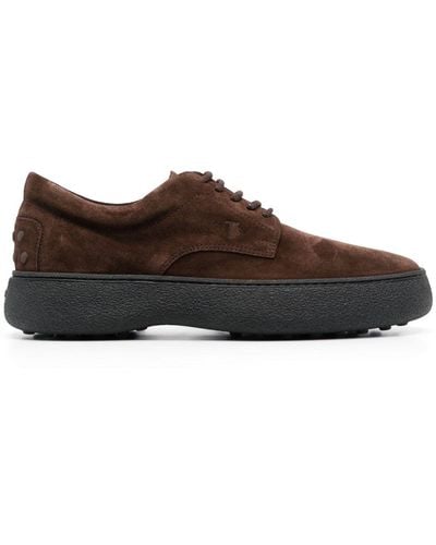 Tod's Logo-embroidered Suede Derby Shoes - Brown
