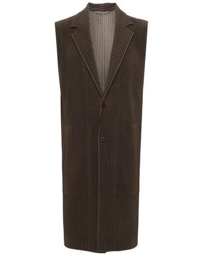 Homme Plissé Issey Miyake Cappotto monopetto a coste - Marrone