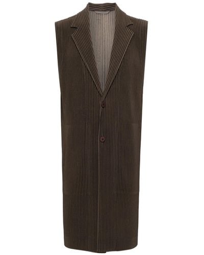 Homme Plissé Issey Miyake Single-breasted Corduroy Coat - Brown