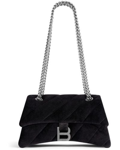 Balenciaga Small Crush Velvet Shoulder Bag - Black
