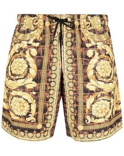 Versace Baroccodile-print Swim Shorts - Yellow