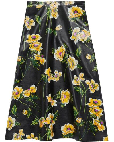 Balenciaga Floral-print Leather Skirt - Yellow