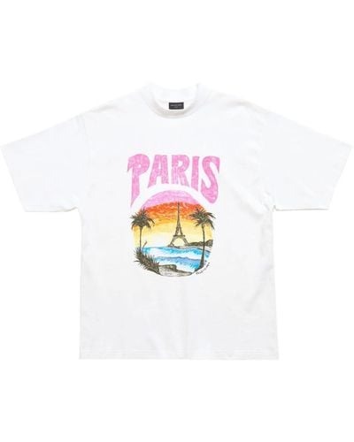 Balenciaga Paris Tropical Katoenen T-shirt - Wit