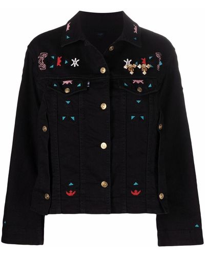 Ermanno Scervino Embroidered Buttoned Denim Jacket - Black