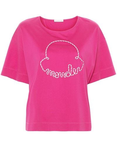 Moncler T-Shirt mit Logo-Patch - Pink