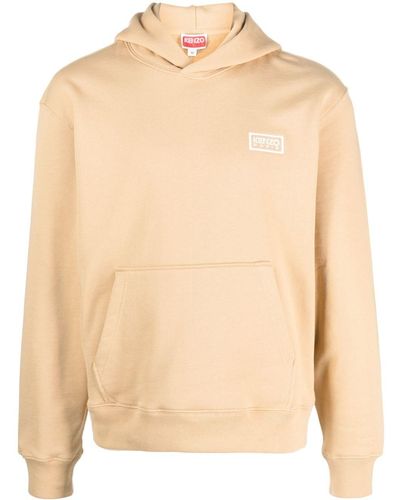 KENZO Logo-embroidered Cotton Hoodie - Natural