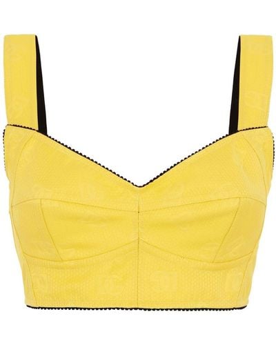 Dolce & Gabbana Logo-jacquard Cropped Bustier Top - Yellow