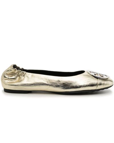 Tory Burch Claire Leather Ballerina Shoes - Metallic