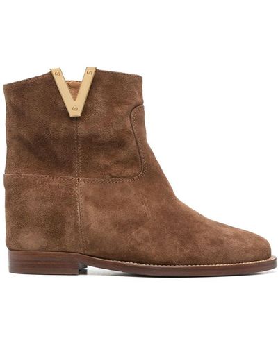 Via Roma 15 Logo-plaque Leather Ankle Boots - Brown
