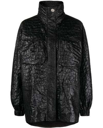 Versace Fabric Techno Lacquered Crocodile Blouson - Black