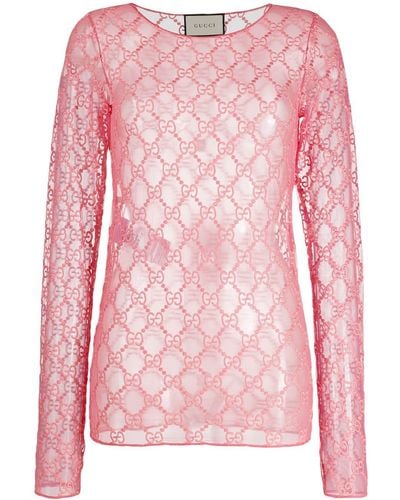 Gucci Mesh GG Pattern Blouse - Pink