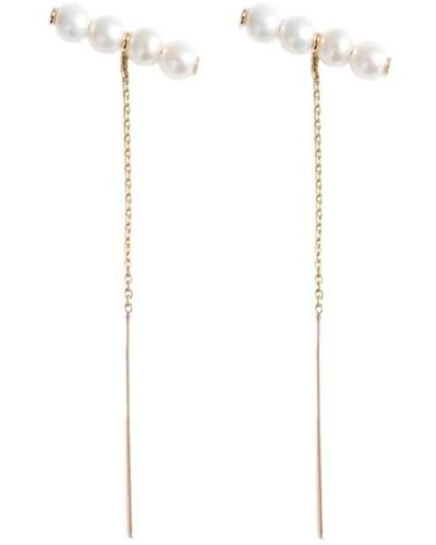 POPPY FINCH 14kt Yellow Gold Pearl Bar Threader Earrings - White