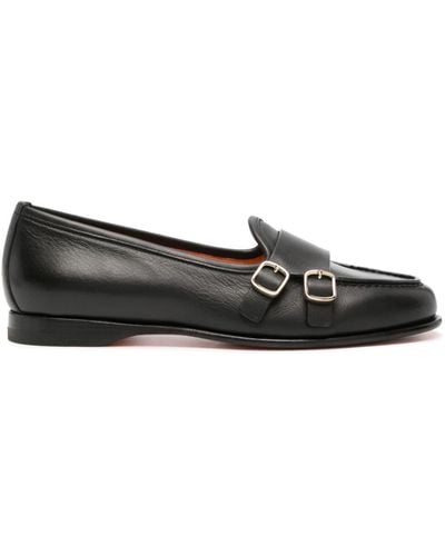 Santoni Double-buckle Leather Loafers - Black