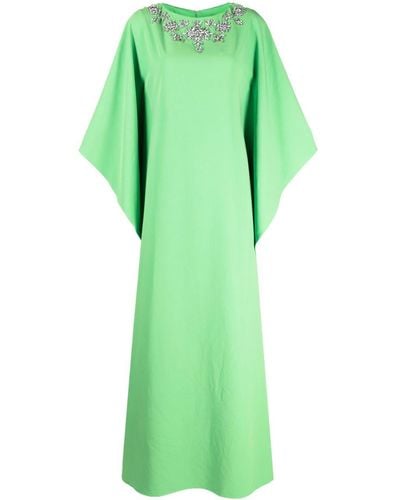 Marchesa Crystal-embellished Long-sleeve Maxi Dress - Green