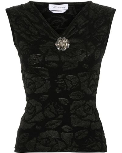 Blumarine Floral-jacquard Knitted Top - Black
