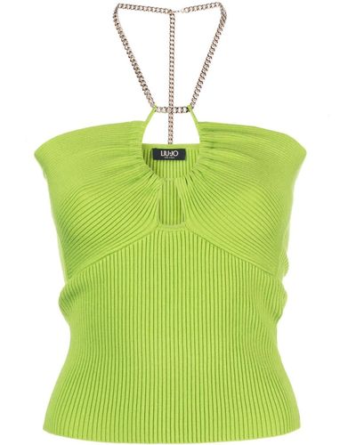 Liu Jo Ribbed-knit Halterneck Top - Green