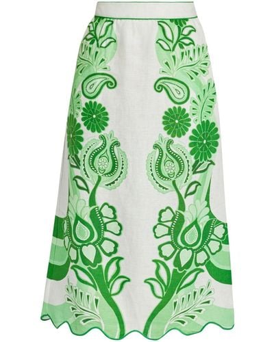 FARM Rio Scalloped-print Midi-skirt - Green