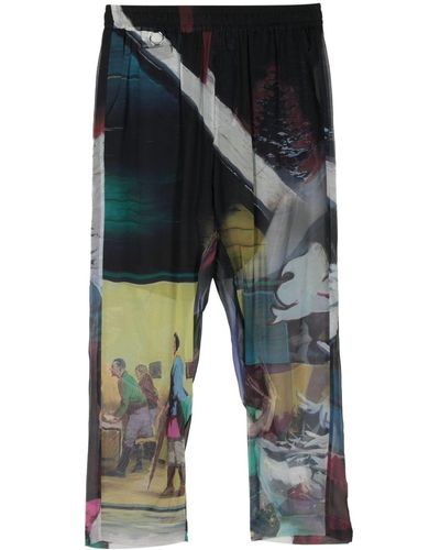 Undercover Graphic-print Cropped Trousers - Blue