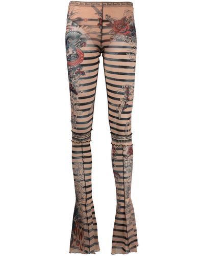 Jean Paul Gaultier Graphic-print Striped Flared leggings - Gray