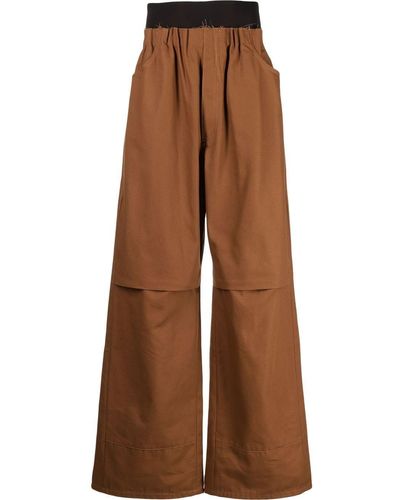 Raf Simons Pantalones anchos con cintura fruncida - Marrón