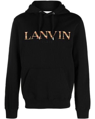 Lanvin Hoodie en coton à logo brodé - Noir