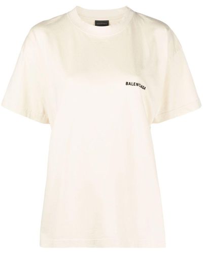 Balenciaga Logo-print Drop-shoulder T-shirt - Natural