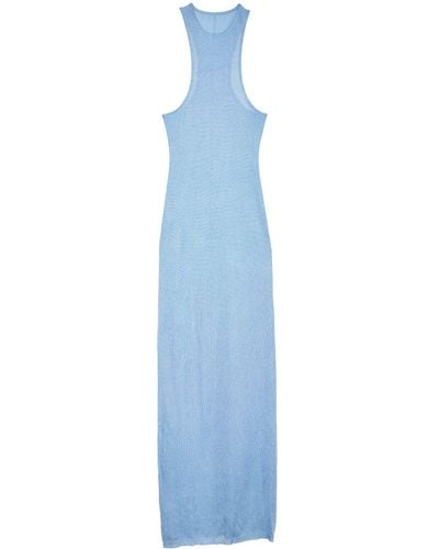 Fleur du Mal Sheer Knit Racer Midi Dress - Blue