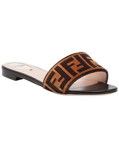 Fendi Open Toe Flat Sandals - Brown