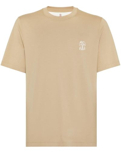 Brunello Cucinelli T-Shirt mit Logo-Print - Natur